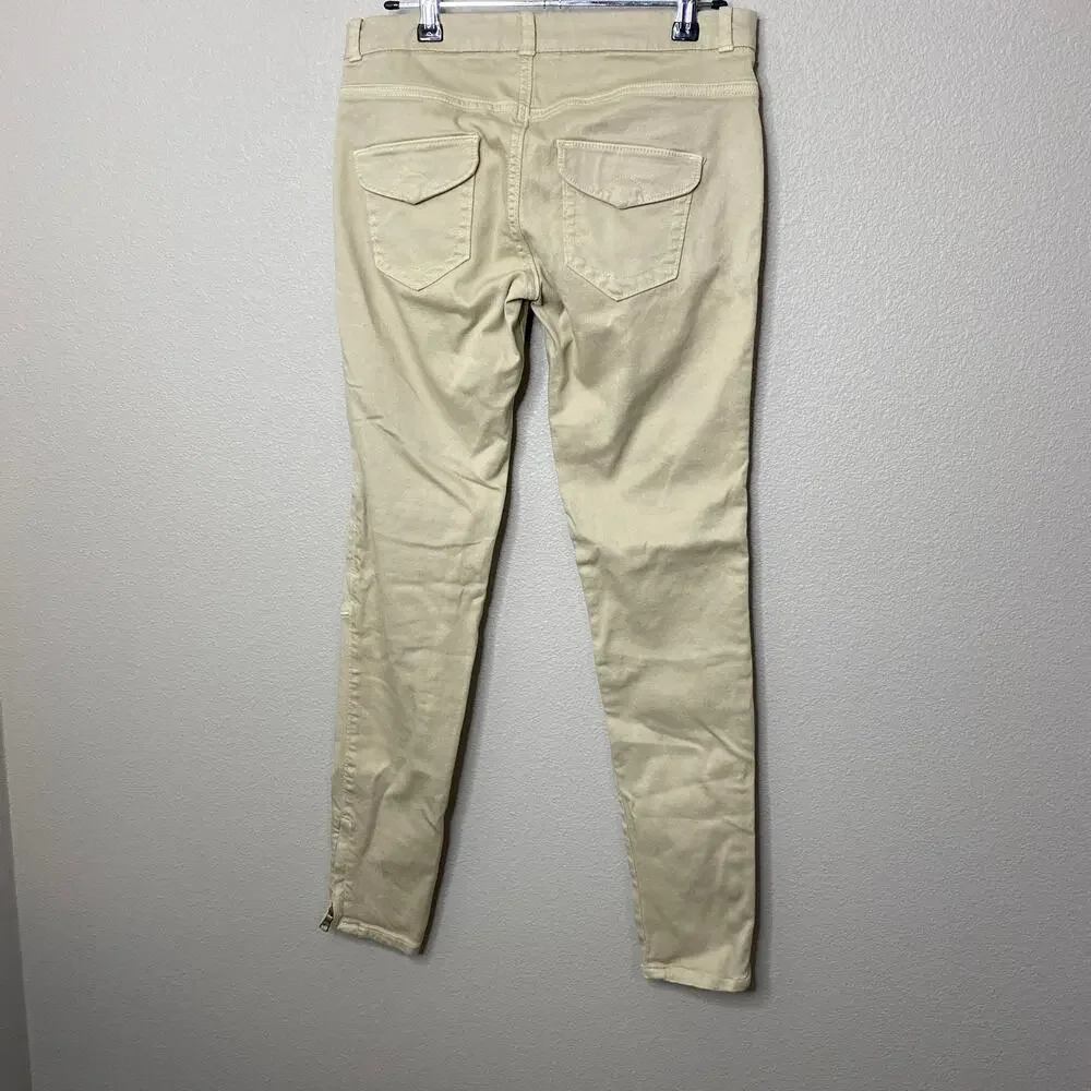 Zara Trafaluc Tan‎ Moto Zip Skinny Jeans Size 6